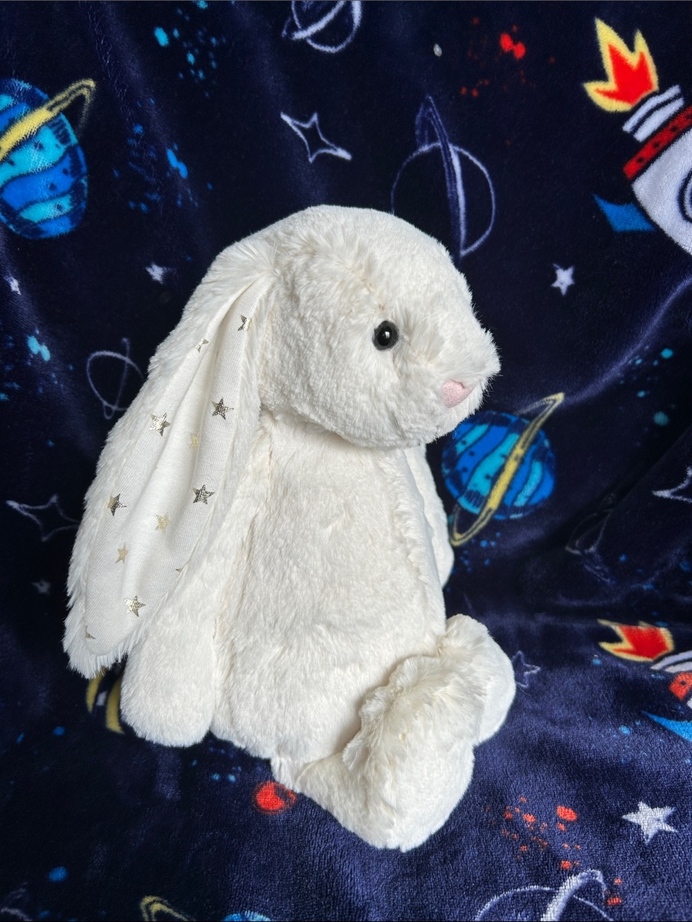 Rare Jellycat White Bunny Stuffed Animal with Star-wPrint Ears